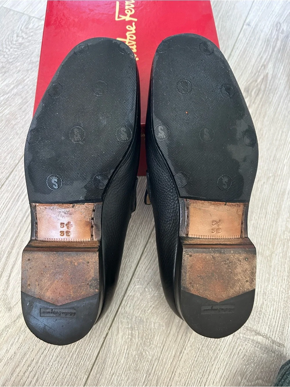 Salvatore Ferragamo Black Leather Bit Loafers with Gold Signature Hardware